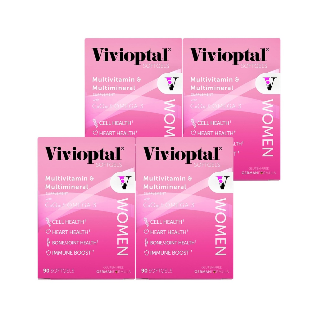 Vivioptal Women, 90 Capsule (1 anno di fornitura), CoQ10 & Omega-3, Multivitamin & Multimineral, Gluten Free, Formula tedesca