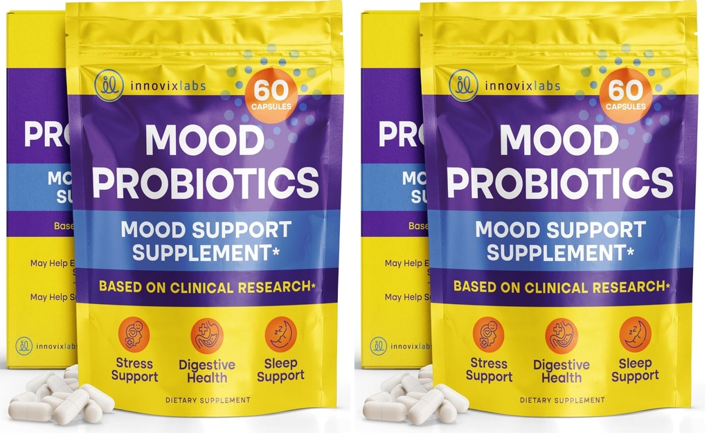 InnovixLabs Mood Probiotic for Women & Men, Clinically Studied Digestive & Mood Support Supplement, Lactobacillus helveticus Rosell-52ND & Bifidobacterium longum Rosell-175, 60 Capsules (Pack of 2)