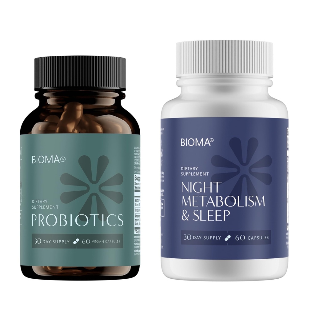 BIOMA Digestive Health & Night Metabolism Bundle – Probiotic Gut Support + Sleep & Metabolism Formula – Promotes Healthy Digestion, Energy Balance & Restful Sleep – 2-Pack (30-Day Supply Each)