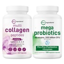 Micro Ingredients 8-in-1 Multi Collagen Pills & Mega Probiotics 200 Billion CFU Veggie Capsules | 2 Pack Bundle | Hydrolyzed Peptides + Hyaluronic Acid & Vitamin C | 40 Strains + Inulin & Bromelain