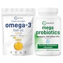 Micro Ingredients Omega-3 Fish Oil 4,200mg Softgels & Mega Probiotics 200 Billion CFU Veggie Capsules | 2 Pack Bundle | Wild-Caught, Burpless, Lemon Flavor | 40 Strains + Inulin, Acacia, & Bromelai