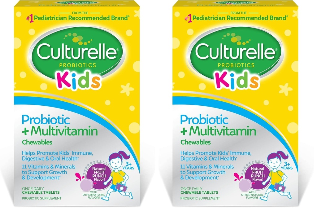 Culturelle Kids Probiotikum + Komplettes Multivitamin Kautable für Kinder, Alter 3+, Verdauungsgesundheit, Oral Health & Immune Support-mit 11 Vitaminen & Minerals, einschließlich Vitamin C, D3- & Zink, 30 Count (Paket von 2)