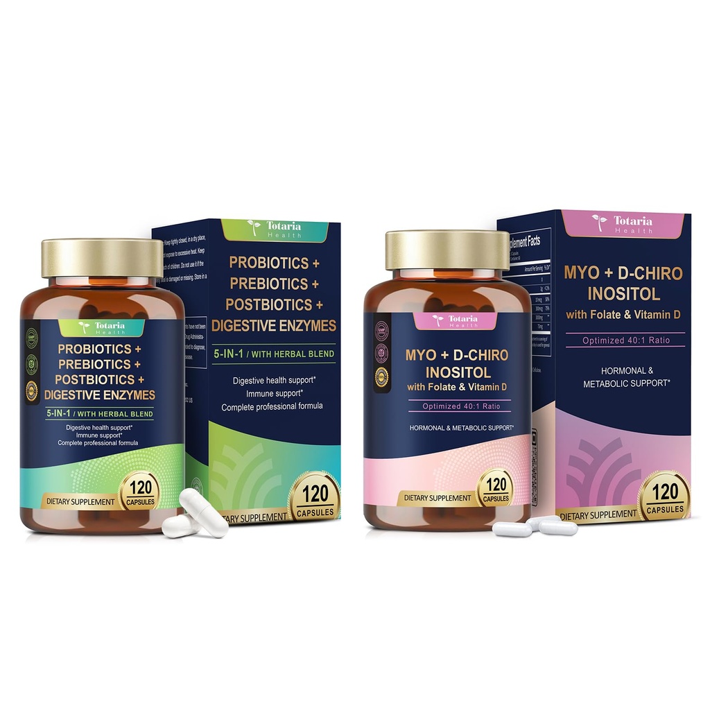 Totaria Inositol Capsules for Women, Probiotic Prebiotic Postbiotic Capsules for Women & Men Bundle
