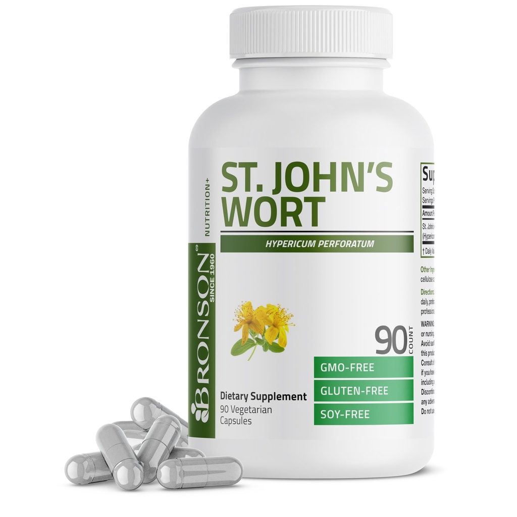 Bronson St. John's Wort 700 MG per Serving Hypericum Perforatum unterstützt eine positive Stimmung - Non-GMO, 90 Vegetarische Kapseln