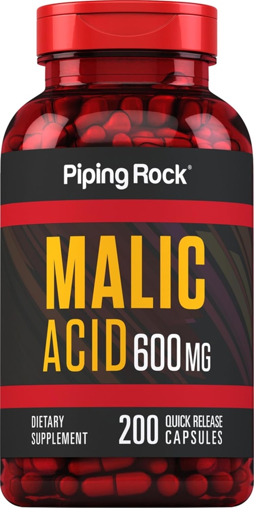 Piping Rock Malic Säure Kapseln | 600mg | 200 Pillen | Non-GMO, Glutenfreie Ergänzung