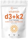 Micro-ingrédients Vitamine D3 5 000 UI + K2 MK-7 100 mcg, 180 Softgels