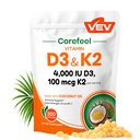 VEV Vitamin D3 K2 4.000 IE, 100 mcg MK-7, 300 Softgels mit Kokosnussöl, leicht zu schluckendes K2 D3 Vitaminpräparat, tägliche Nährstoffunterstützung