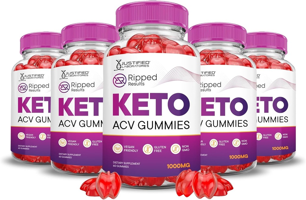 Justified Laboratories (5 Pack Ripped Results Keto ACV Gummis Advanced Formula 1000MG Ripped Results Formuliert mit Granatapfel-Blütensaftpulver B12 Vegan Non GMO 300 Gummys