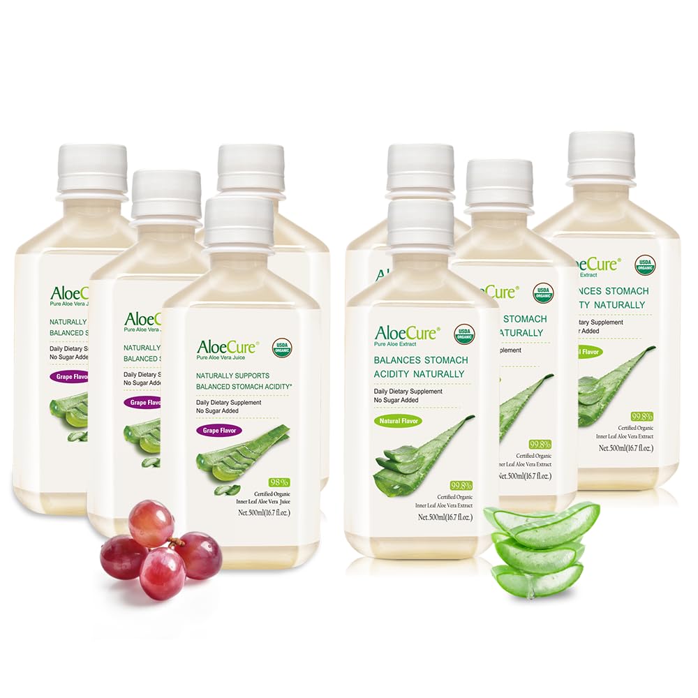 AloeCure Organic Aloe Vera Juice - 8 Flasche Sample Pack - Trauben und natürliche Geschmack, 8x500ml