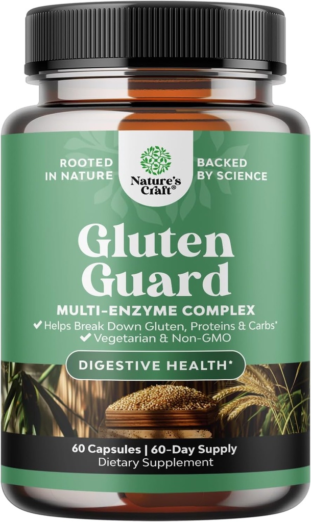 Fast Acting Gluten Digestive Enzyme für Intoleranz - Gluten Digestive Enzyme für Frauen und Männer für Debloat mit DPP IV Blend Plus Lipase Amylase Bromelain für Gut Health & Digestion Support - 60 Ct