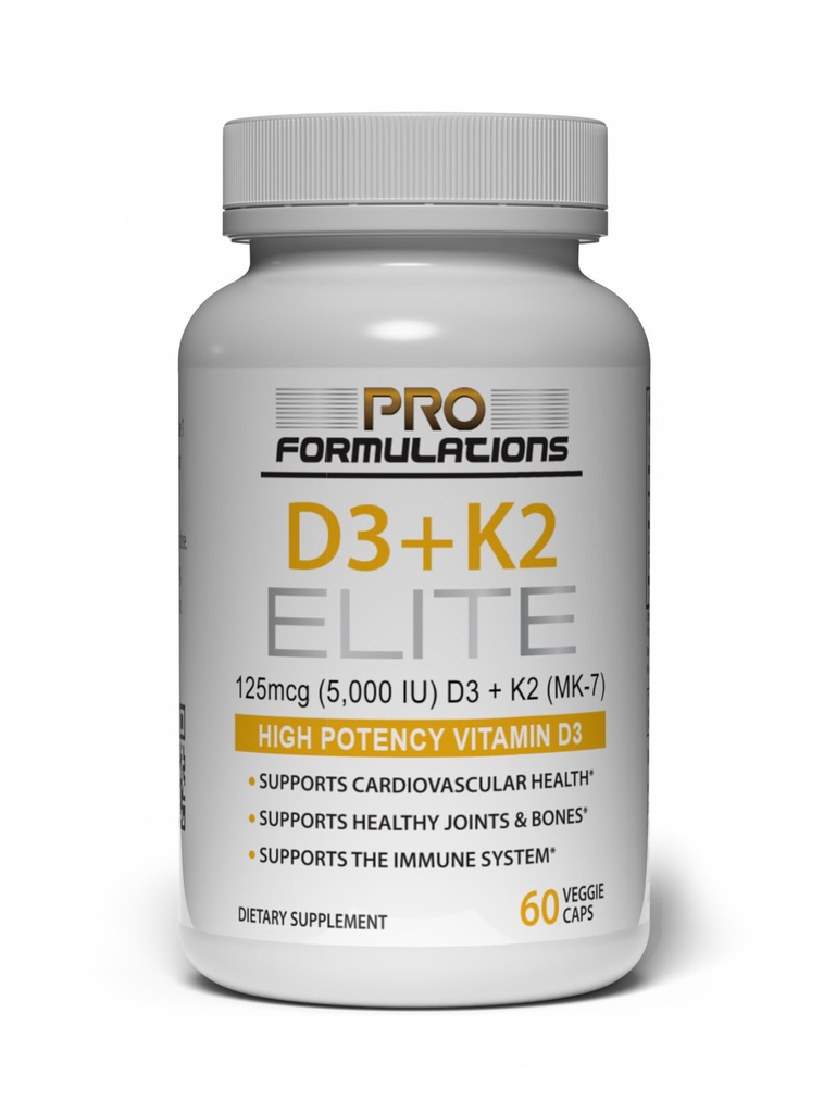Formulazioni Pro MD D3 + K2 Elite – Vitamina D3 + Vitamina K2 – Alimentazione 60 giorni – Alta potenza, Biodisponibile MK-7