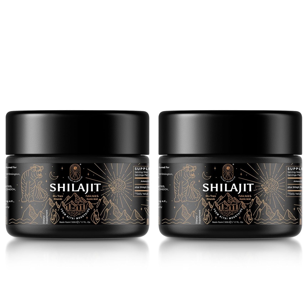 Résine de Shilajit avec acide fulvic et minéraux traces, original sibérien Shilajit Pure avec 85+ supplément d'acide humique pour l'énergie et système immunitaire - 100 Serving / 50g (2 Pack), Gel