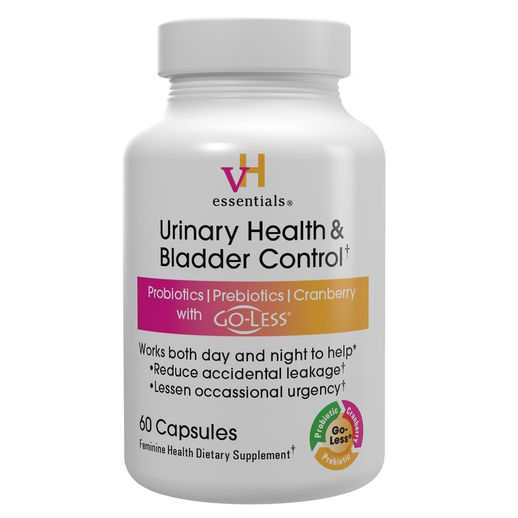 vH essenziali Controllo della salute e della vescica urinaria, estratto di mirtillo, prebiotici e probiotici, 24-Hour Feminine assistenza sanitaria, riduce le perdite occasionali, Supporta la salute vaginale, 60 capsule