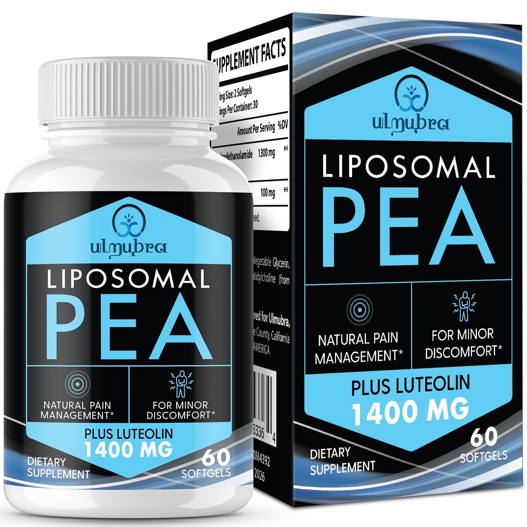 Liposomale Palmitoyléthanolamide 1300 MG Plus Luteolin 100 MG, Absorption supérieure, supplément micronisé de pois pour la gestion des troubles, 60 Softgels
