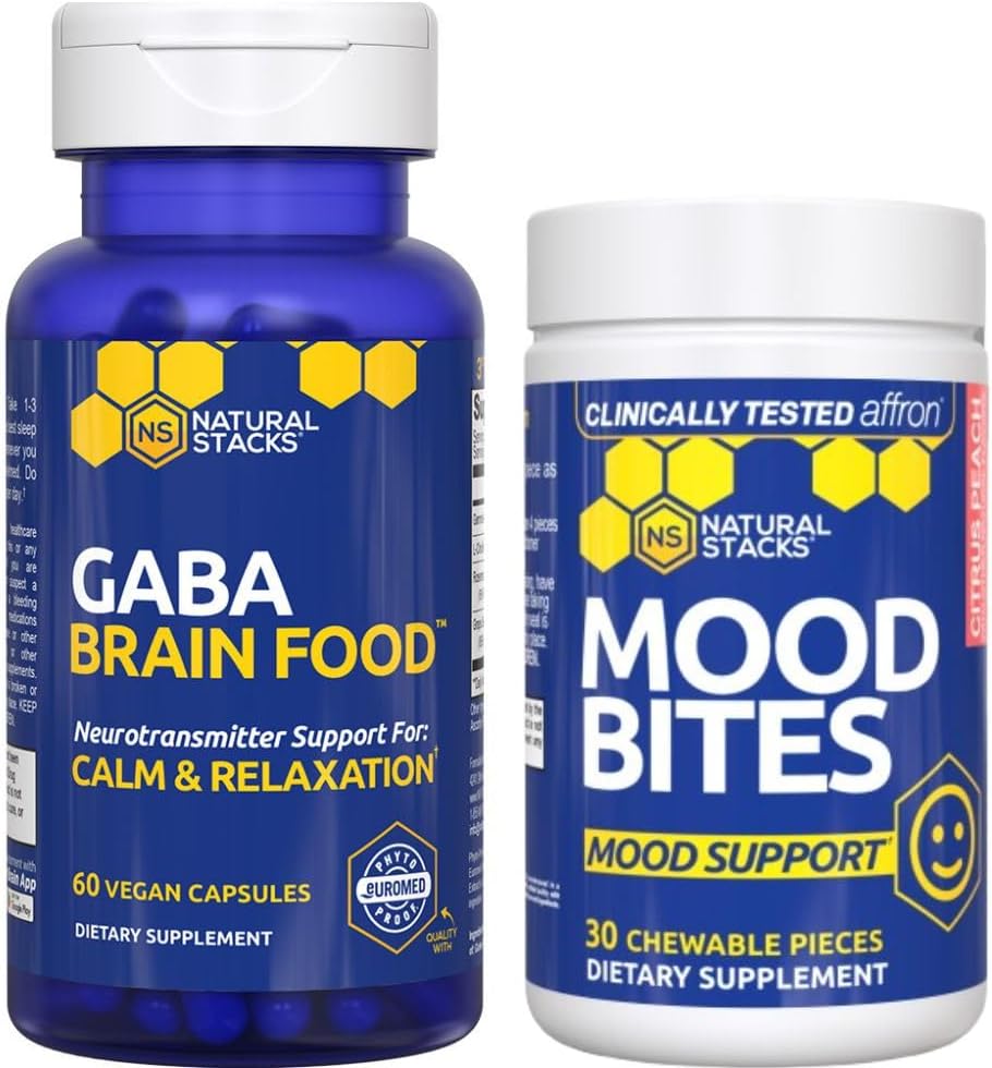 NATURAL STACKS Mood Bites + GABA Brain Food Bundle - unterstützt Entspannung und Verbesserung der Stimmung* - 90 Gesamtstücke