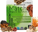 PowderVitamin Organic Mushroom Matcha Powder Certified Pesticide-Free Grass-Fed Collagen Types I & III, 8 Fruchtkörper Pilze Getestet für Beta-Glucans Fokus Verdauung &amp; Immunität 15 Servierungen