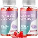 Magnesium Glycinate Gummies 1000mg - Zuckerfreie Magnesium Kalium-Ergänzung mit Vitamin D, B6, CoQ10 für ruhige Stimmung & Schlaf-Unterstützung - 120 Erdbeergummis