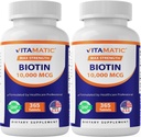Vitamatic Biotin 10.000 mcg (10 mg) für stärkeres Haar, Haut und Nägel - 365 vegane Tabletten - auch Vitamin B7-2-Pack genannt