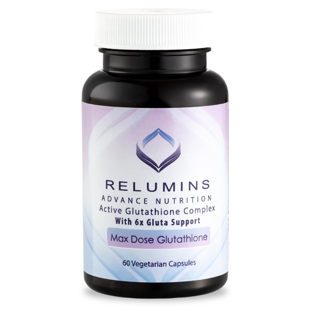 Relumins Advance White Active Glutathion Complex - Max Dose 900mg Glutathion avec 6X Boosters, ALA & NAC - Supplément anti-Aging Skin Brightening - 60 Capsules végétariennes (30 portions)