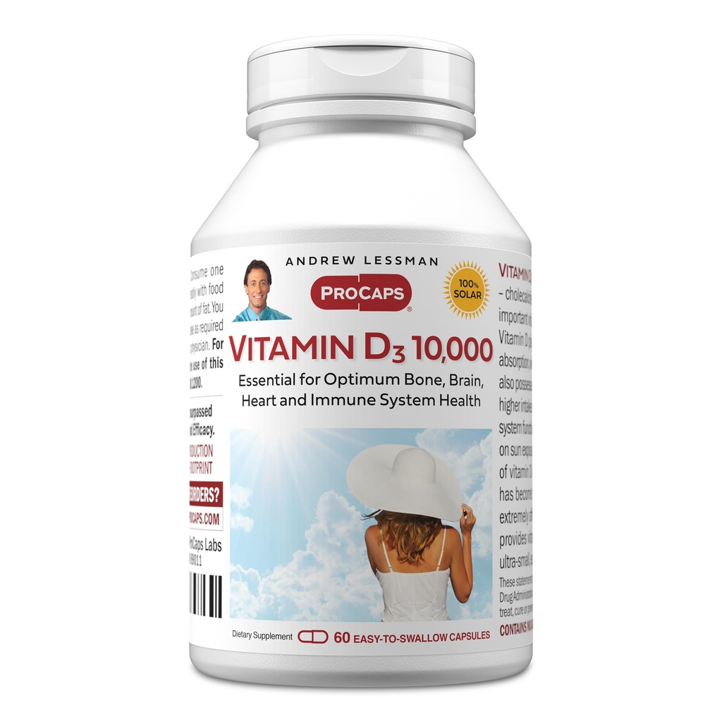 ANDREW LESSMAN Vitamin D3 10,000 IU 60 Capsules - High Potency, Essential for Calcium Absorption, Supports Bone Health, Healthy Muscle Function, Immune System, More. Small Easy to Swallow Capsules
