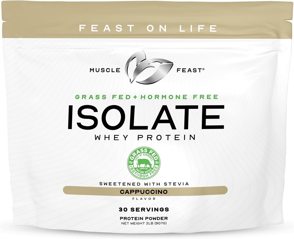Pâture sans hormones naturelle élevée, poudre de protéines isolantes de lactosérum pour les hommes et les femmes, protéine isolante propre, sans gluten, délicate - Cappuccino, 2lb