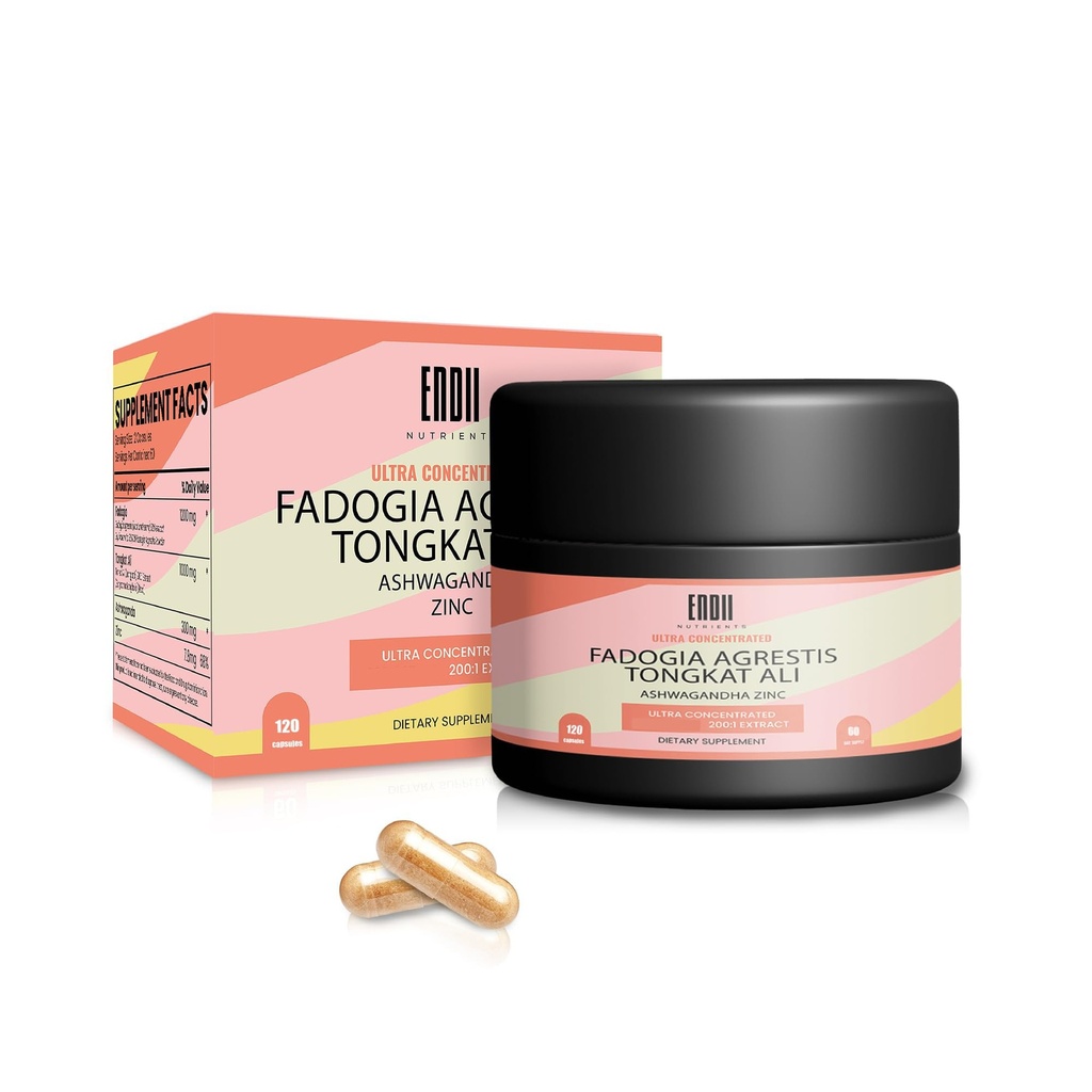 Ultra Concentrated 200:1 Fadogia Agrestis Tongkat Ali Supplement, Fadogia Agrestis Extract for Men/Women with Ashwagandha - Max Muscle Mass & Strength, Bonus Box (120 Capsules)