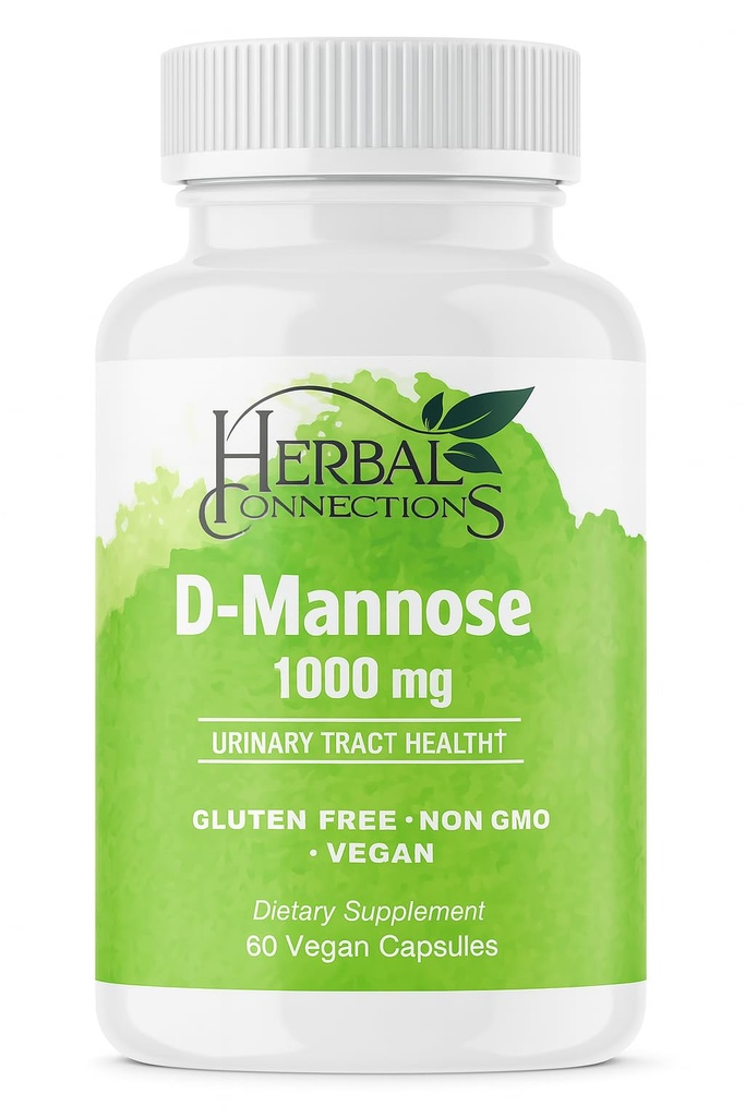 Herbal Connections D-Mannose 1000mg, Veg Capsules, Urinary Tract Cleanse & Bladder Support, 60 Count, Pure Non-GMO Cranberry-Free Monosaccharide, 30 Servings