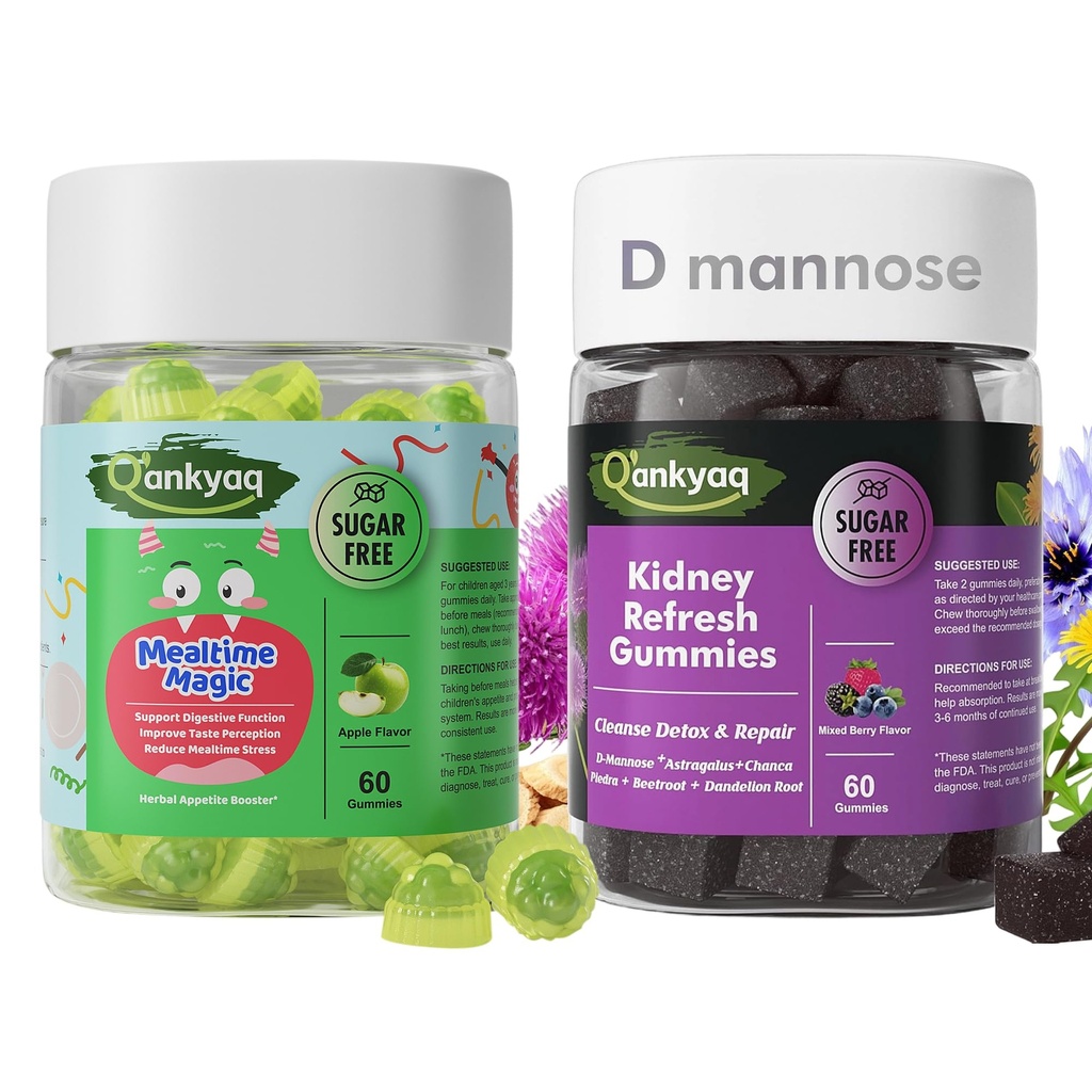 Q'ankyaq D mannose Gummies for Women, Kidney Cleanse Detox & Repair, Appetite Booster Gummies for Kids Ages 3+