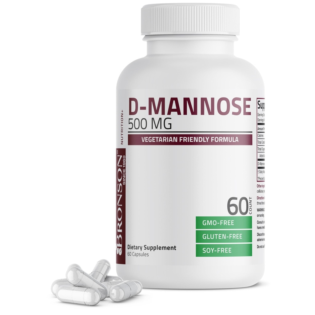 Bronson D-Mannose 500 MG Vegetarian Friendly Formula Non-GMO, 60 Capsules