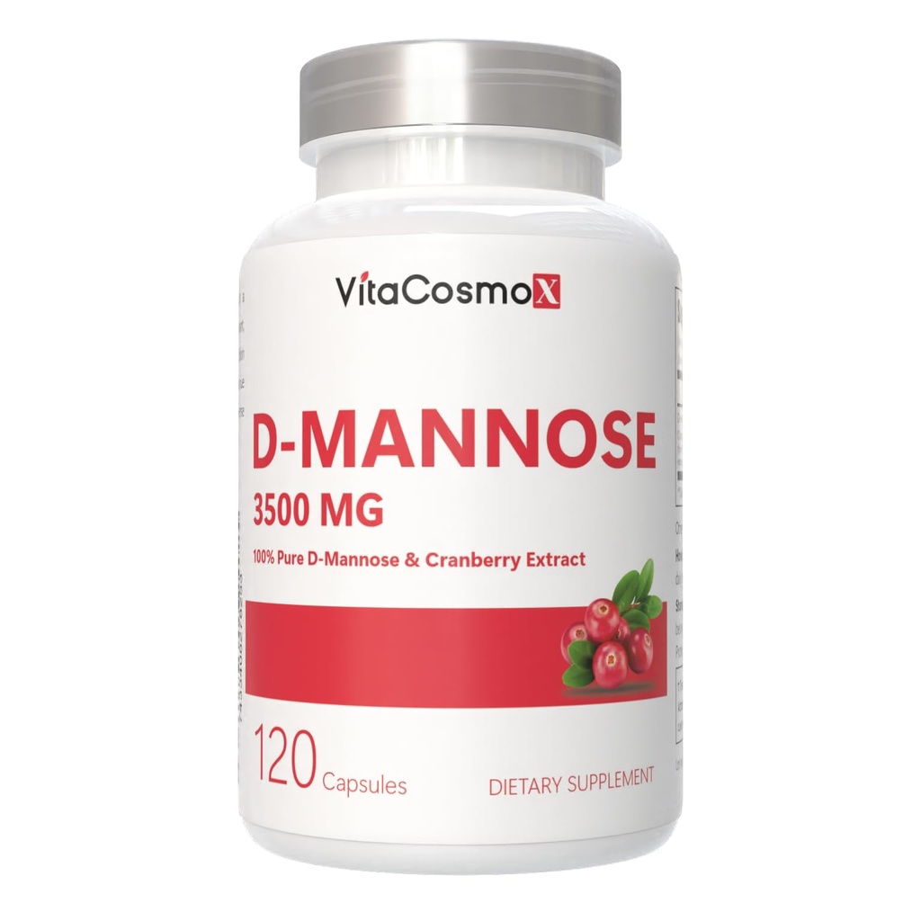 D-Mannose with Cranberry Extract, Vegan Capsules 120 Count 3500 mg Blend, 100% Vegetarian, Non-GMO & Gluten Free