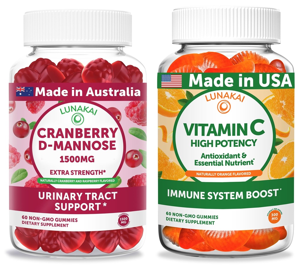Lunakai Cranberry D-Mannose + Vitamin C Gummies Bundle – Naturally Flavored, Non-GMO – 60ct Each