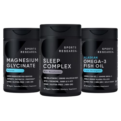 Sports Research® Sleep Pack - Sleep Complex with Melatonin 5mg + Magnesium Glycinate + Omega-3 Fish Oil