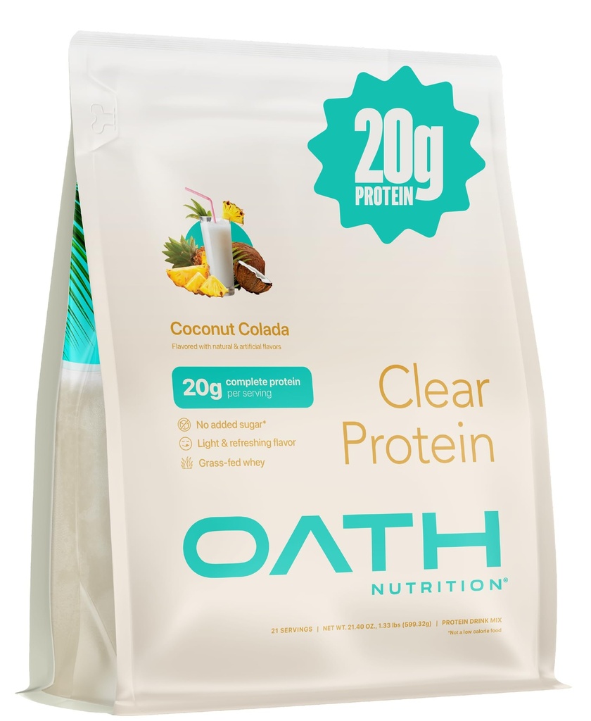 Oath Nutrition Clear Whey Isolate Protein Powder, Coconut Colada, 20g Proteine Complete per Serving, Non Aggiunto Zucchero, Grass-Fed, 21 Serve