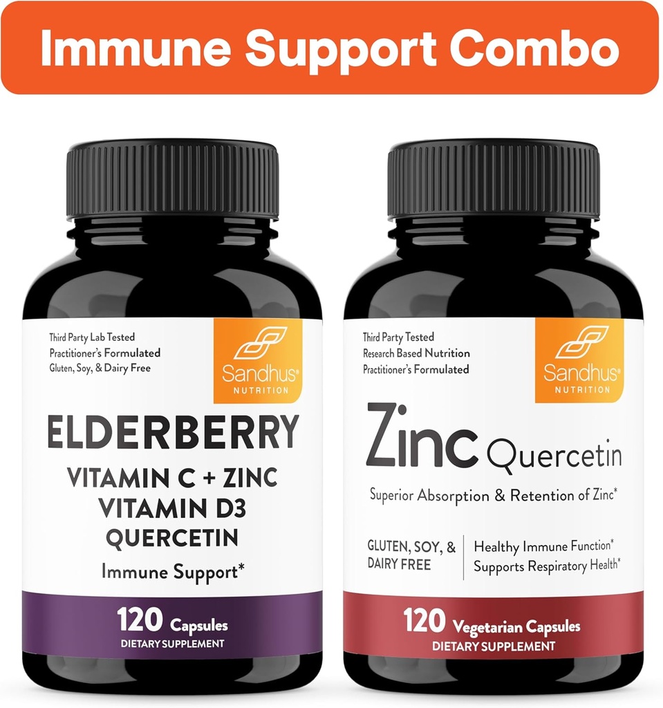 Sandhu's Immununterstützung Combo | Elderberry & Zink Quercetin Kapseln Bundle | Unterstützt Immungesundheit