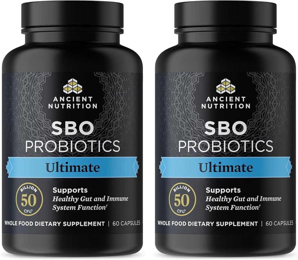Probiotiques de nutrition antique, probiotiques SBO Ultimate 50 milliards d'UFC*/Servage, soutien digestif et immunitaire, sans gluten, mélange de superaliments anciens, 60 capsules enrobées de rinçage (2 paquets)
