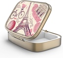 Pille Case Pille Box mit Spiegel Retro 2 Compartment Small Pill Case für Geldbörse oder Tasche Bronze Rechteckige Pille Box oder Vitamine, Fischöl, Ergänzungen, Pille Enthalten Reise-Geschenk(Paris Eiffelturm)