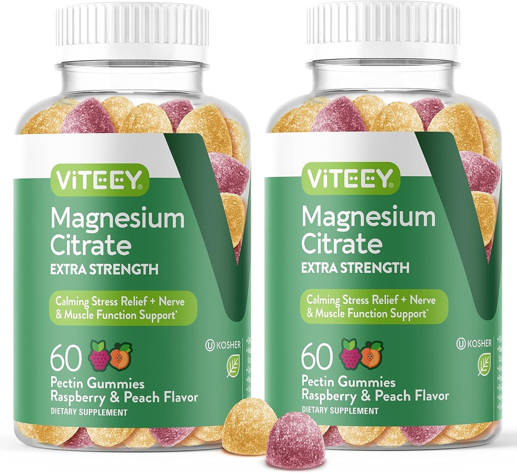 VITEEY Gommies de magnésium pour les adultes - 170mg de Gummy Citrate de magnésium pour le calme, le sommeil, la nervosité et la fonction musculaire - Vegan, sans gluten - 120 Nombre