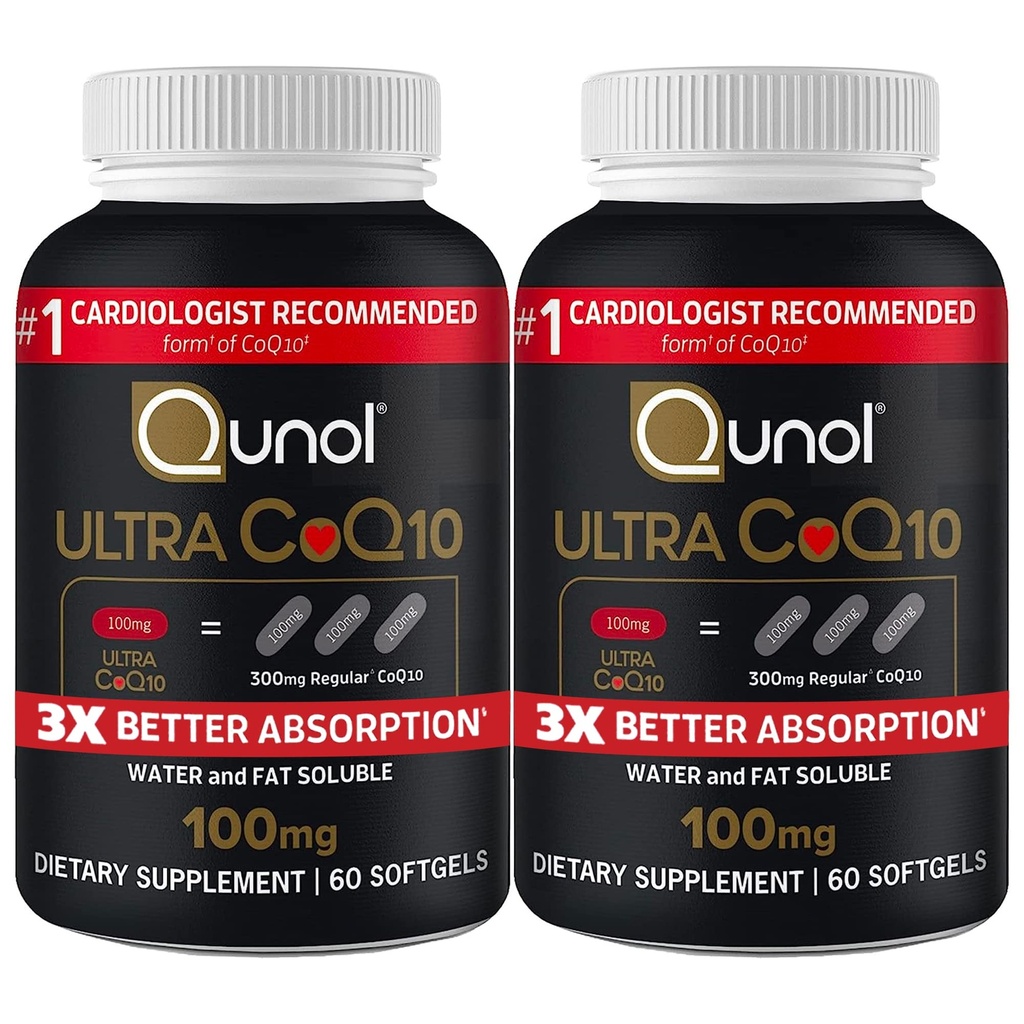 Qunol Ultra CoQ10 100mg 3X Bessere Absorption patentiertes Wasser und Fett lösliche natürliche Ergänzung Form Coenzym Q10 Antioxidans für Herz-Gesundheits-Packs Softgels, 120 Zähler