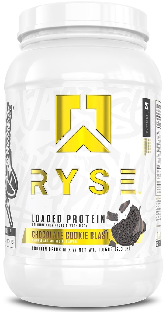 RYSE Loaded Protein Powder - Chocolate Cookie Blast - 25g Whey Protein Isolate & Concentrate with Prebiotic Fiber & MCTs - Low Carb, Low Sugar, Digestive-Friendly - 27 Servings / 2 lb Tub