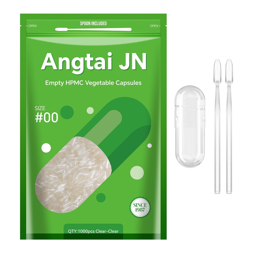 Vegan Capsules Size 00 Empty Plant Based Clear (1,000 Count) Gluten Free, Non-GMO, Halal Certified Pill Caps Filling Kit with 2 Spoons for Vegetarian DIY Your Own Supplements