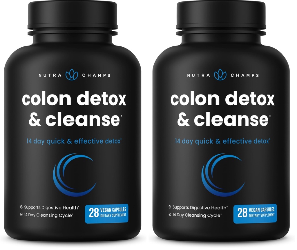 NutraChamps Colon Cleanse & Detox for Weight Loss [14 Day Quick Cleanser] Safe & Effective Formula with Probiotic & Digestive Enzymes for Constipation Relief (Pack of 2)