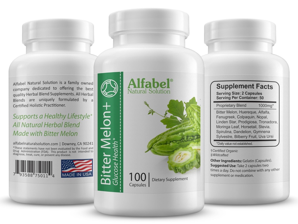 Bitter Melon Plus Herbal Blend - 18 Super Herbs - 100 Capsule - Tutta la salute naturale del glucosio