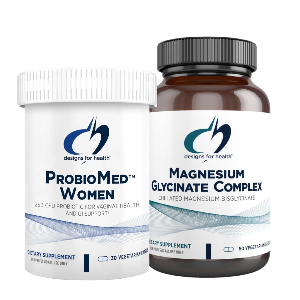 Designs for Health Magnesium & Women's Probiotic Bundle - ProbioMed Women (30 Capsules) Gut Health & Vaginal Probiotic with Magnesium Glycinate Complex (60 Capsules) Superior Absorption Magnesium