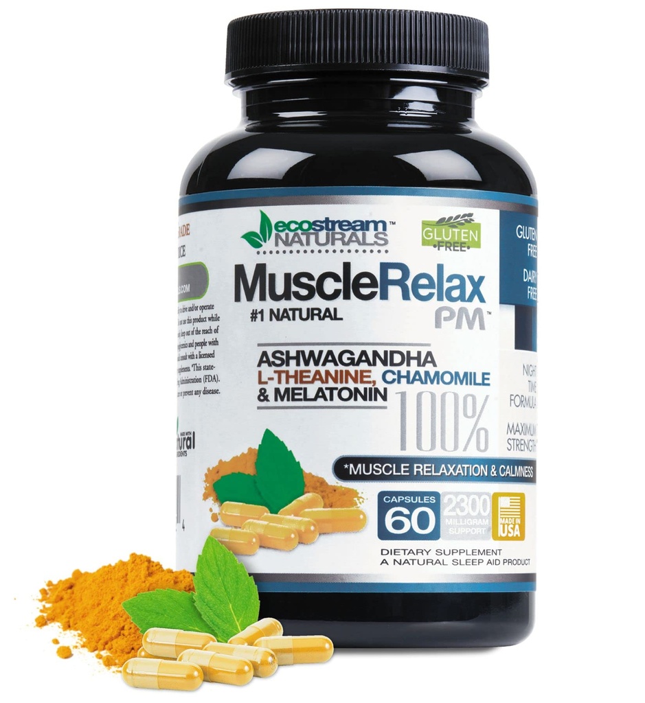 Natural Night-Time Support Muscle Relax PM - Oltre 2.300 Milligrams Strength - Ease Night Time Capsules Rest Support with Magnesium, Ashwaganha, Valerian, Passion Flower