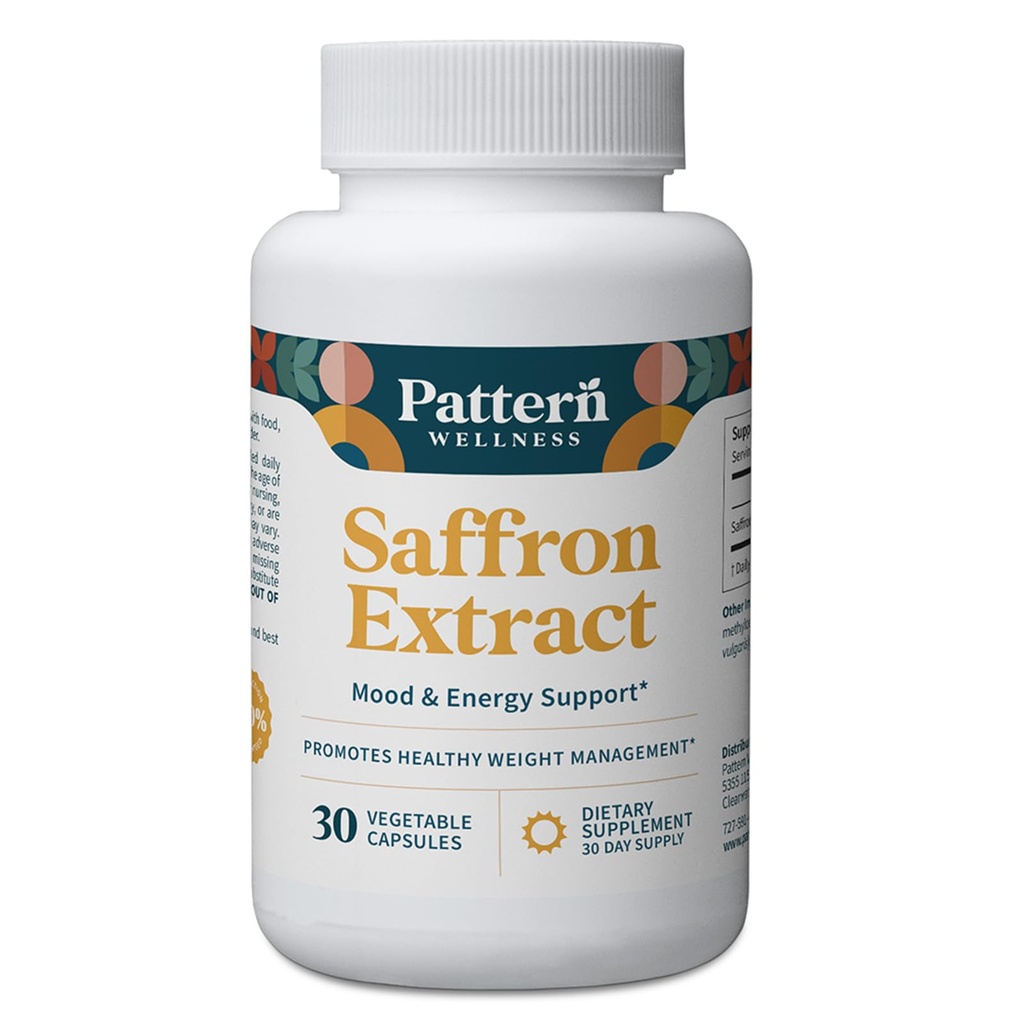 Pattern Wellness Saffron Extract – Mood & Wellness Support – 88.5mg Saffron Supplement – Non-GMO & Gluten-Free – 30 Vegetable Capsule
