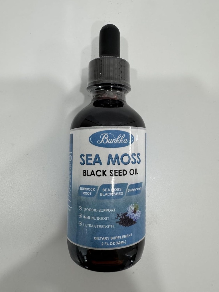 (2 Pack) Sea Moss Black Seed Oil Drops mit Burdock Root, Bladderwrack &Vitamin C Vitamin D3, Irish Sea Moss Drop für Immunsystem, Gut, Haut und Energie