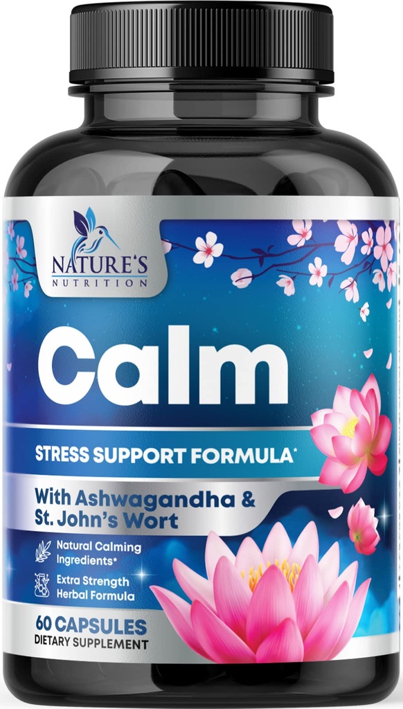 Natural Calm, Unwind & Relax Support - Ashwagandha, GABA, Magnesium, L-Theanine & More - Natural Focus, Energy & Immune Support - Nature's Non-GMO, Vegan, Gluten Free, Bottled in USA - 120 Kapseln