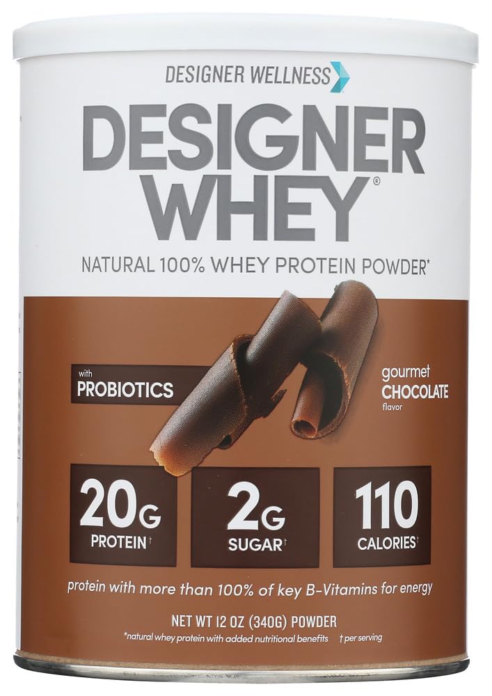 Designer Protein Whey Protein Powder, Gourmet Chocolate, 12-Ounce (Pack of 2) Canister, Made in the USA