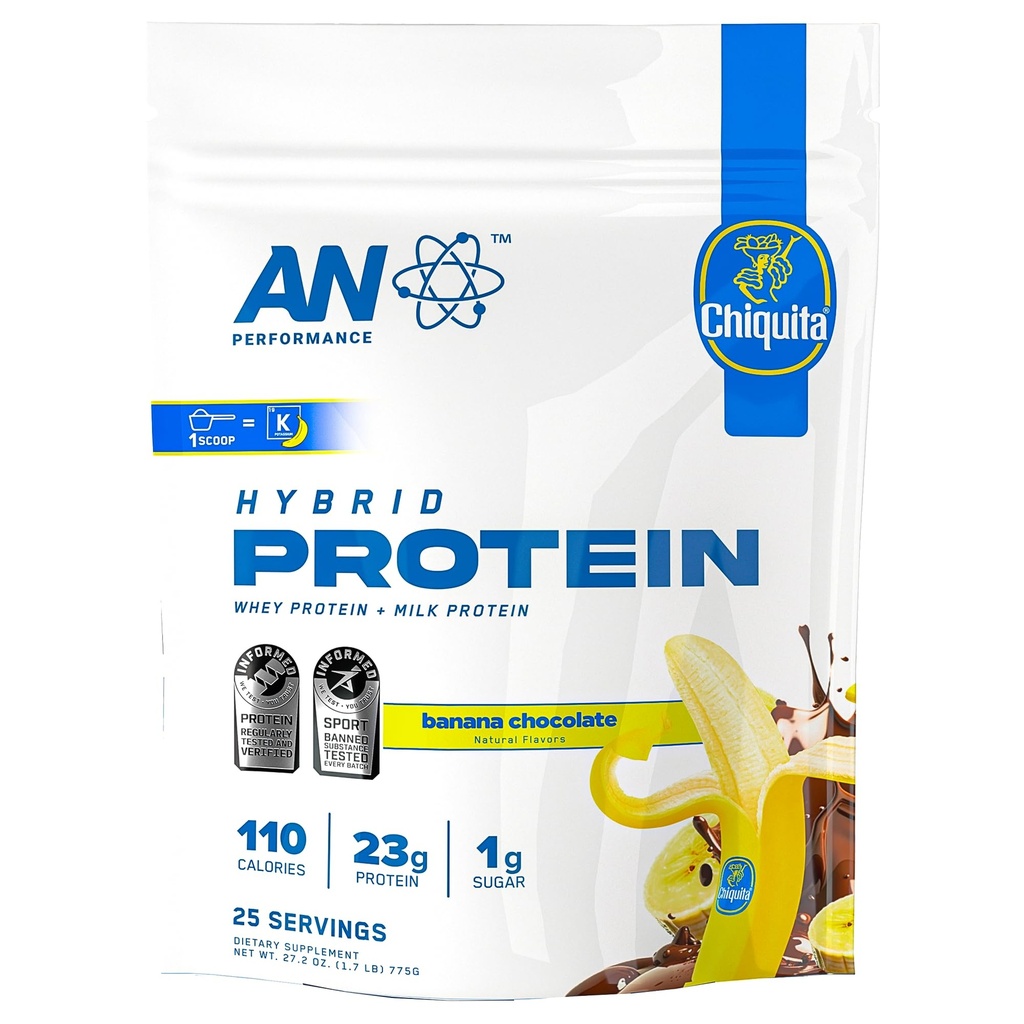 AN Performance Whey Protein Powder | Chiquita Banana Chocolate | 23g Protein, 1g Sugar, 100% Whey | Gluten-Free, Low Carb, Low Fat | Keto Friendly | Essential Amino Acids for Muscles | 25 Servings