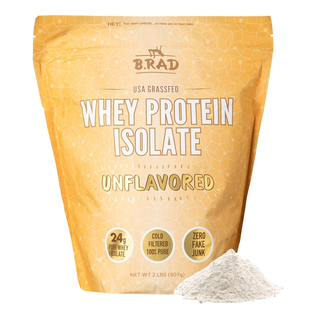B.rad Grass Fed Whey Protein Isolate Powder - Protein Powder with All-Natural Ingredients- Gluten Free Pre-Workout Powder for Men & Women- 2 Pounds- 2 Pounds, 100% USA Sourced - Unflavored